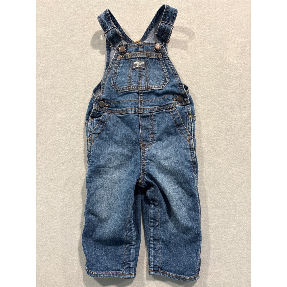 OshKosh B'gosh Toddler Boys Medium Wash Blue Denim Overalls 18M Classic Workwear